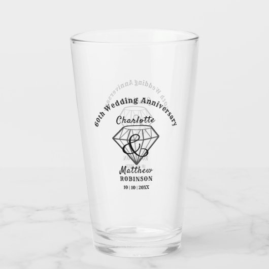 60th Anniversary Diamond Wedding Gift Personalized Glas (Rückseite)