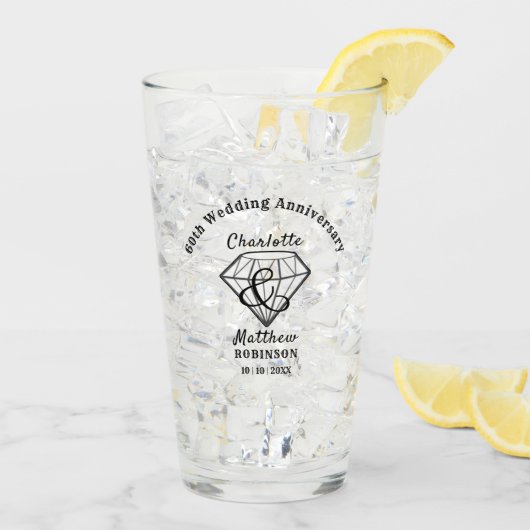 60th Anniversary Diamond Wedding Gift Personalized Glas (Rückseite Ice)