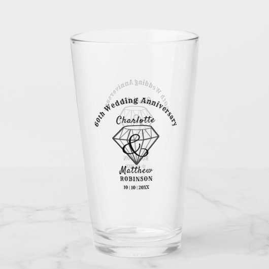 60th Anniversary Diamond Wedding Gift Personalized Glas (Vorderseite)