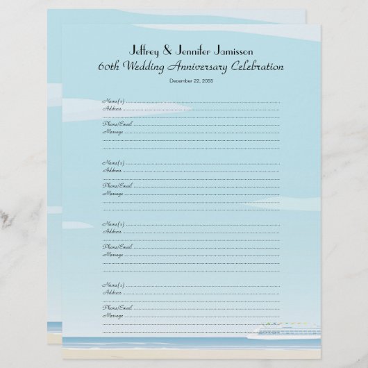 60th Anniversary Party Guest Book Sign-In Page (Vorne/Hinten)