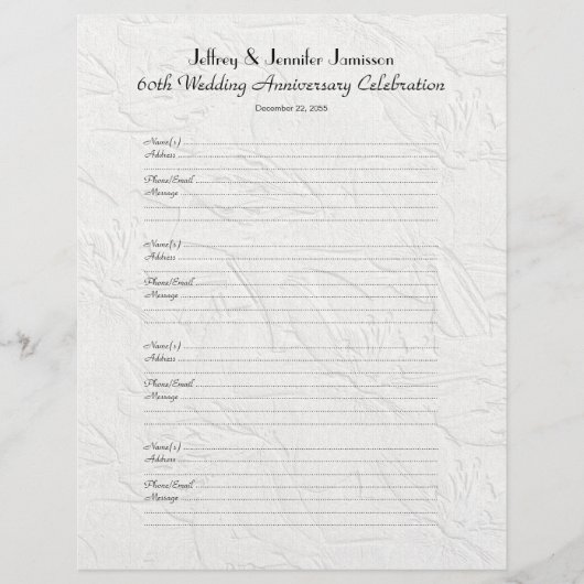 60th Anniversary Party Guest Book Sign-In Page (Vorderseite)