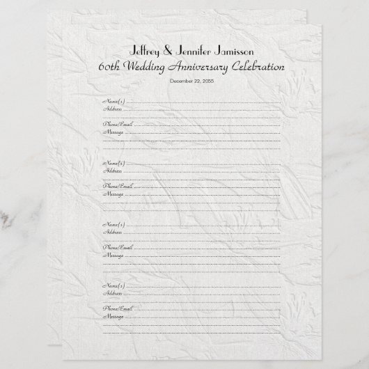 60th Anniversary Party Guest Book Sign-In Page (Vorne/Hinten)