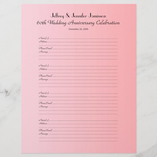 60th Anniversary Party Guest Book Sign-In Page (Vorderseite)