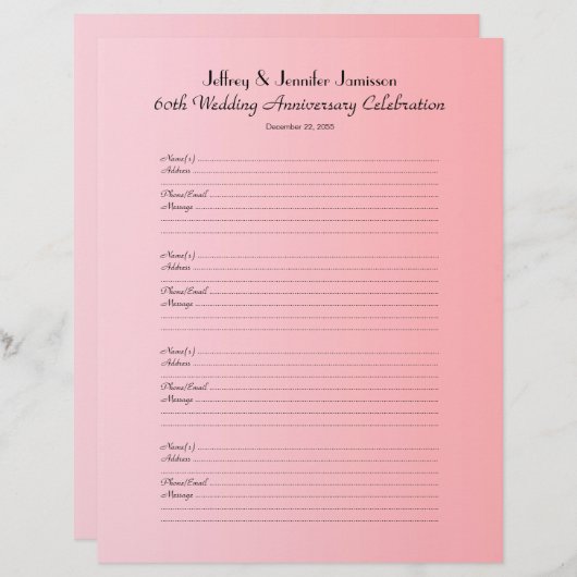 60th Anniversary Party Guest Book Sign-In Page (Vorne/Hinten)