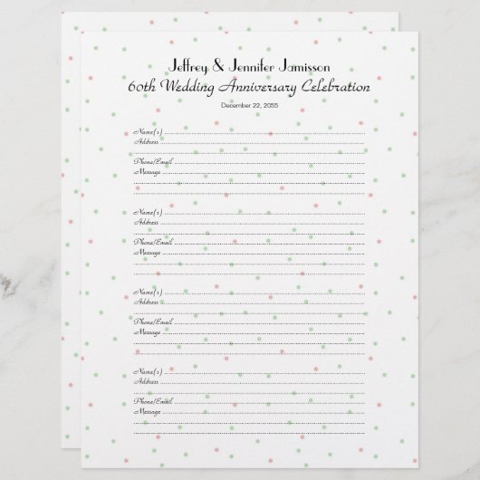 60th Anniversary Party Guest Book Sign-In Page (Vorne/Hinten)