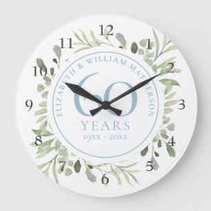 60th Anniversary Watercolour Greenery Floral Große Wanduhr