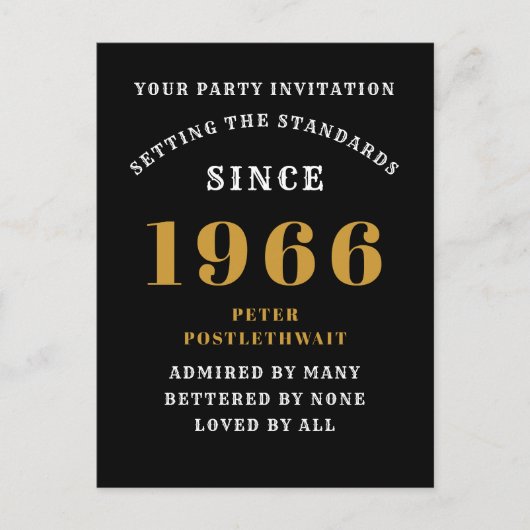 60th Birthday 1966 Black Gold Invitation Postkarte (Vorderseite)