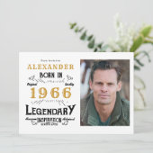 60th Birthday 1966 Legend White & Gold Photo Einladung (Stehend Vorderseite)