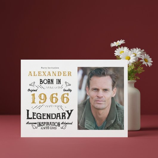 60th Birthday 1966 Legend White & Gold Photo Einladung