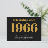 60th Birthday 1966 Retro Black And Gold Dankeskarte (Stehend Vorderseite)