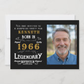 60th Birthday 1966 Vintage Black Gold Personalized Einladung (Vorderseite)