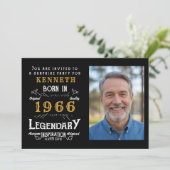 60th Birthday 1966 Vintage Black Gold Personalized Einladung (Stehend Vorderseite)