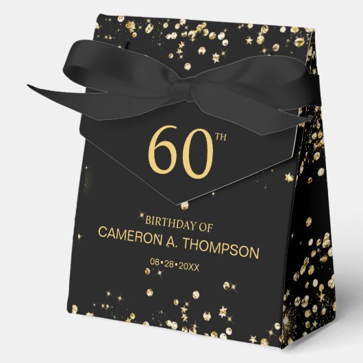 60th Birthday  Black & Gold Confetti Personalized Geschenkschachtel (Vorderseite)
