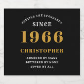 60th Birthday Born 1966 Add Name Black Gold Schaumweinetikett (Einzelnes Label)