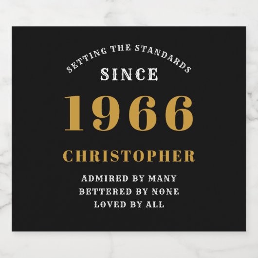 60th Birthday Born 1966 Add Name Black Gold Schaumweinetikett (Einzelnes Label)