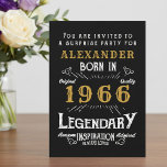 60th Birthday Born 1966 Black Gold Retro Vintage Einladung<br><div class="desc">For those born in 1966 and celebrating their 60th birthday we have the ideal birthday party invitation with a vintage feel. The black background with a white and gold vintage typography design design is simple and yet elegant with a retro feel. Easily customize the text of this birthday gift using...</div>