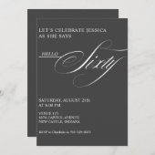 60th Birthday Caligraphy Modern Elegant Einladung (Vorne/Hinten)