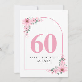 60th Birthday Card For Women Pink Flower Karte