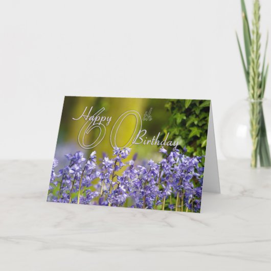 60th Birthday Card With Bluebells - Floral 60th Bi Karte (Vorderseite)