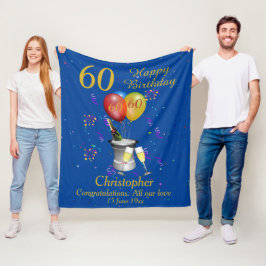 60th Birthday Celebration Blue Fleece Blanket