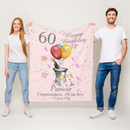 60th Birthday Celebration Pink Fleece Blanket