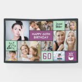 60th Birthday Custom Photo Collage Purple Green Banner (Horizontal)