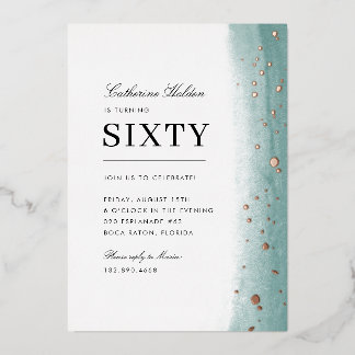 60th Birthday Elegant Green Brush Stroke  Folieneinladung