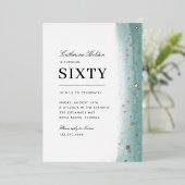 60th Birthday Elegant Green Brush Stroke  Folieneinladung (Stehend vorne)