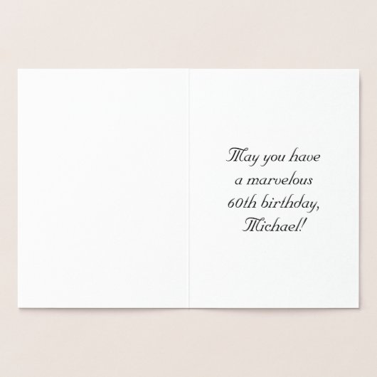 60th Birthday: Elegant, Ornate Script; Custom Name Folienkarte (Innenseite)