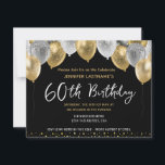 60th Birthday Gold and Black  Einladung<br><div class="desc">Silver and gold glitter balloons template design. Adjustable for any age adult save the date birthday party invitations. Digital Download printable invite</div>