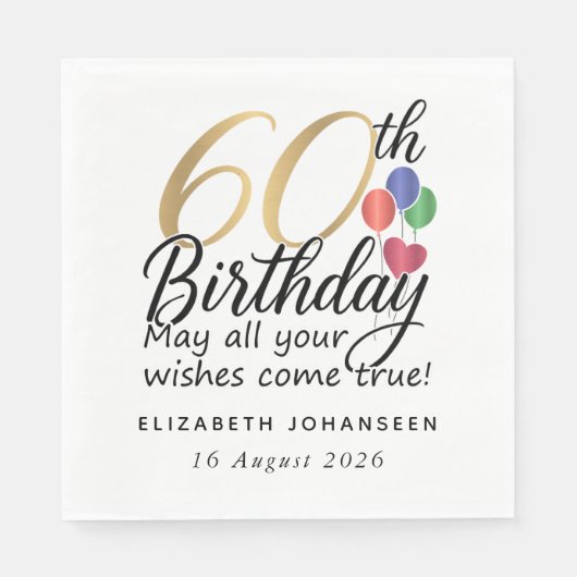 60th Birthday Gold Script Modern Chic Typography Serviette (Vorderseite)