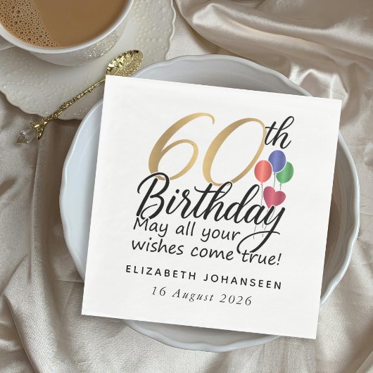 60th Birthday Gold Script Modern Chic Typography Serviette