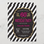 60th Birthday Invitation. Black and Gold Glitter Einladung (Vorne/Hinten)