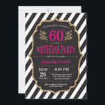 60th Birthday Invitation. Black and Gold Glitter Einladung<br><div class="desc">60th Birthday Invitation for women. Pink Black and Gold Birthday Party Invite. Gold Glitter. Pink Floral Flower. Black and White Stripes. Printable Digital. For further customization,  please click the "Customize it" button and use our design tool to modify this template.</div>