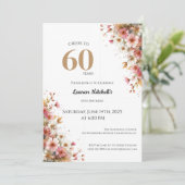 60th Birthday Invitation Elegant Gold Floral Style Einladung (Stehend Vorderseite)