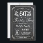 60th Birthday Invitation Floral Chalkboard Einladung<br><div class="desc">60th Birthday Invitation with Rustic Chalkboard Background and Floral Flower Pattern, Black and White. Adult Birthday. Male Men or Women Birthday. Kids Boy or Girl Lady Teen Teenage Bday Invite. 13th 15th 16th 18th 20th 21st 30th 40th 50th 60th 70th 80th 90th 100th. Any Age. For further customization, please click...</div>