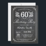 60th Birthday Invitation Floral Chalkboard Einladung<br><div class="desc">60th Birthday Invitation with Rustic Chalkboard Background and Floral Flower Pattern, Black and White. Adult Birthday. Male Men or Women Birthday. Kids Boy or Girl Lady Teen Teenage Bday Invite. 13th 15th 16th 18th 20th 21st 30th 40th 50th 60th 70th 80th 90th 100th. Any Age. For further customization, please click...</div>