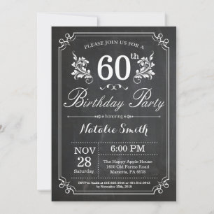 60th Birthday Invitation Floral Chalkboard Einladung