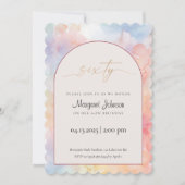 60th Birthday Invitation | Pastel Watercolor Gold Einladung (Vorderseite)