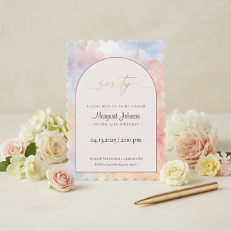 60th Birthday Invitation | Pastel Watercolor Gold Einladung