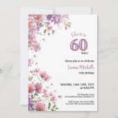 60th Birthday Invitation Purple Floral Elegant Einladung (Vorderseite)