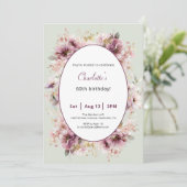 60th Birthday Invitation Purple Floral Watercolor Einladung (Stehend Vorderseite)