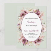 60th Birthday Invitation Purple Floral Watercolor Einladung (Vorne/Hinten)