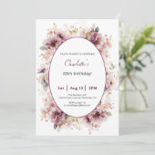 60th Birthday Invitation Purple Floral Watercolor Einladung (Stehend Vorderseite)