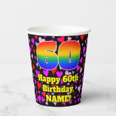 60th Birthday: Loving Hearts Pattern, Rainbow 60 Pappbecher (Rückseite)
