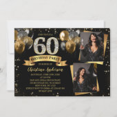 60th Birthday Modern Gold Glitter Balloons 2 Photo Einladung (Vorderseite)