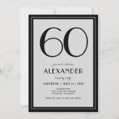 60th Birthday Modern Minimalist Mens Black Gray Einladung (Vorderseite)