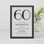 60th Birthday Modern Minimalist Mens Black Gray Einladung (Stehend Vorderseite)