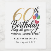 60th Birthday Modern Script Gold Typography Simple Weinetikett (Einzelnes Label)