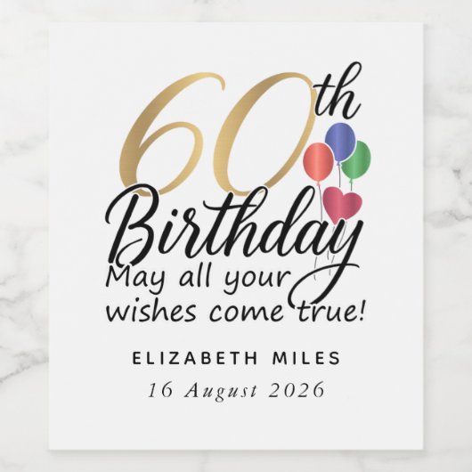 60th Birthday Modern Script Gold Typography Simple Weinetikett (Einzelnes Label)
